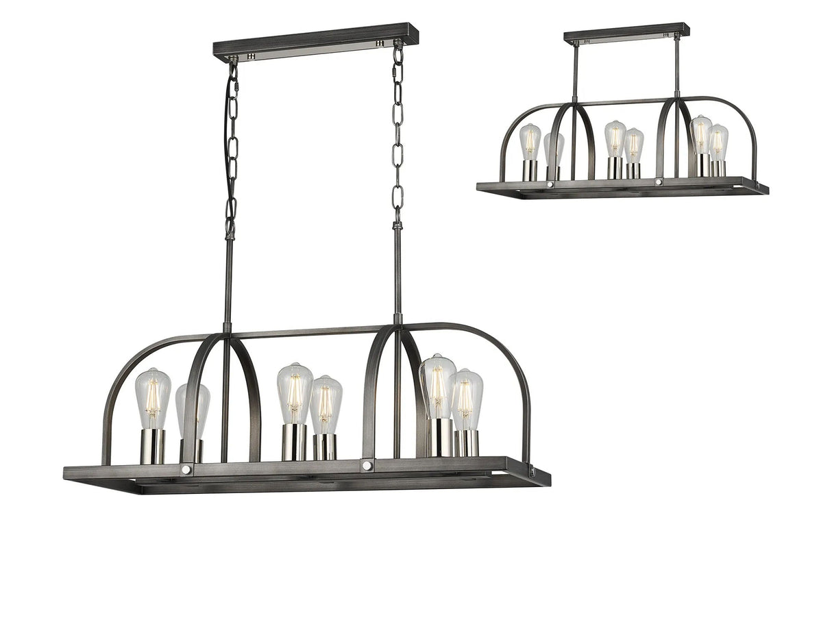 Atkins Pendant/Semi Flush Oblong 6 x E27, Pewter/Polished Nickel