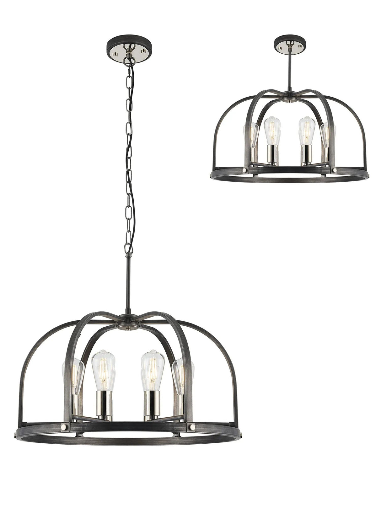 Atkins Pendant/Semi Flush Round 6 x E27, Pewter/Polished Nickel