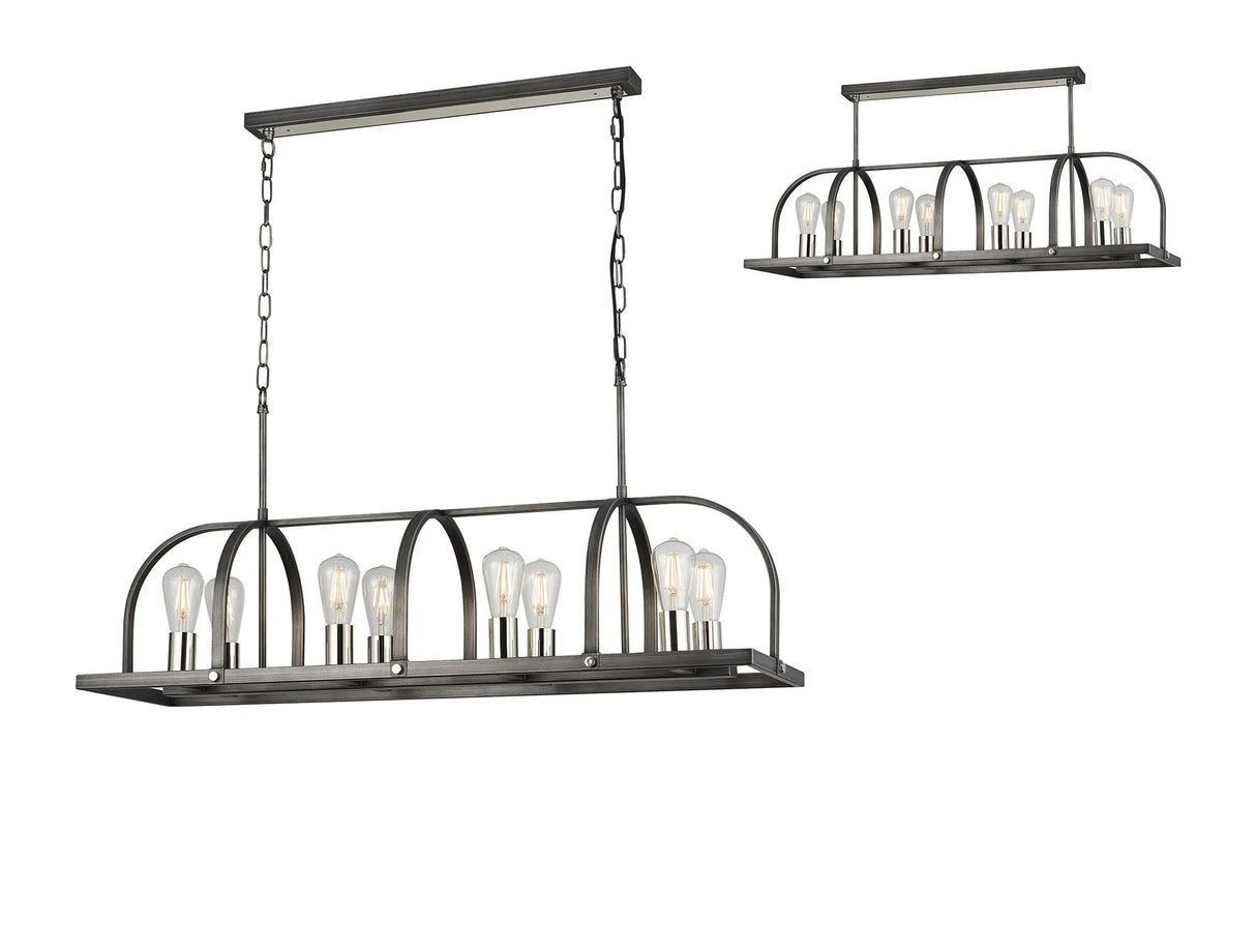 Atkins Pendant/Semi Flush Oblong 8 x E27, Pewter/Polished Nickel