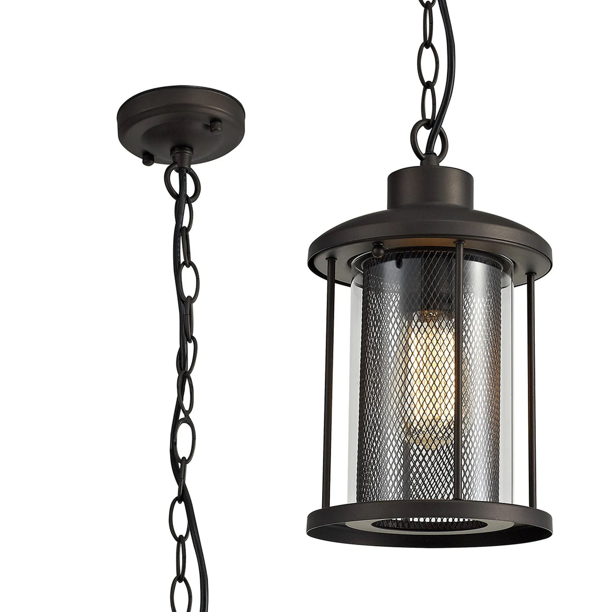 Basey Pendant, 1 x E27, Antique Bronze/Clear Glass, IP54