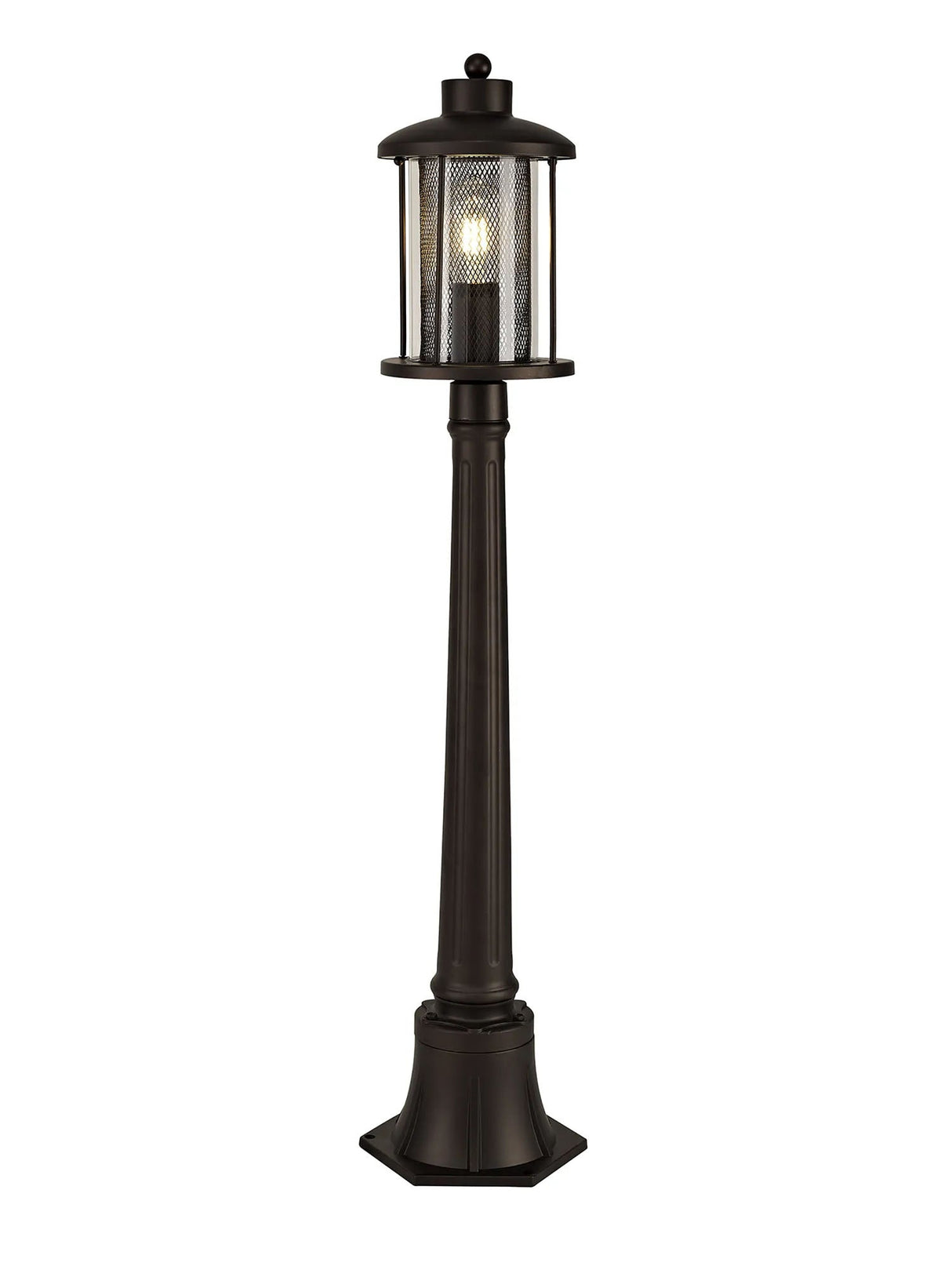 Basey Single Headed Post Lamp, 1 x E27, Antique Bronze/Clear Glass, IP54