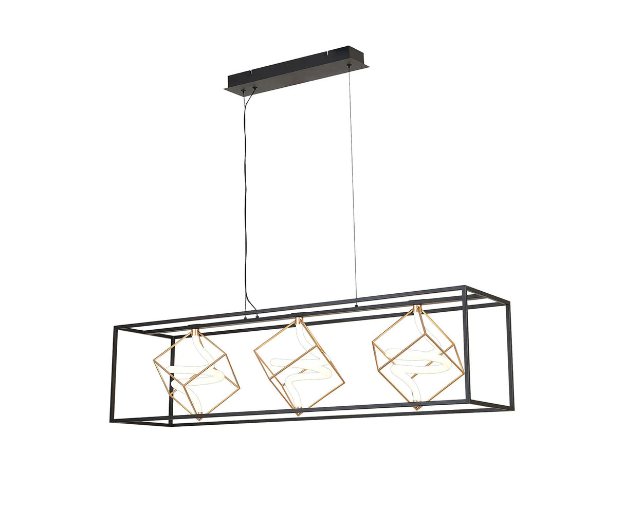 Bath Linear Pendant, 3 Spiral, 27W LED, Triac Dimmable, 3000K, Sand Black/Painted Gold