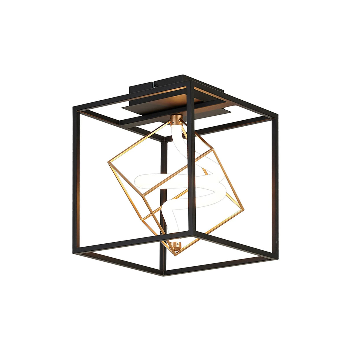 Bath Square Ceiling, 1 Spiral, 9W LED, Triac Dimmable, 3000K, Sand Black/Painted Gold