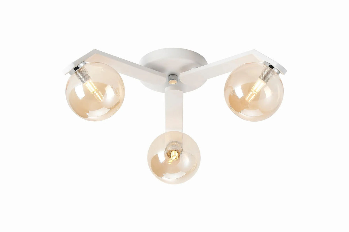 Bellingham Flush Ceiling, 3 x G9, IP44, White/Polished Chrome/Amber Smooth Round Glass