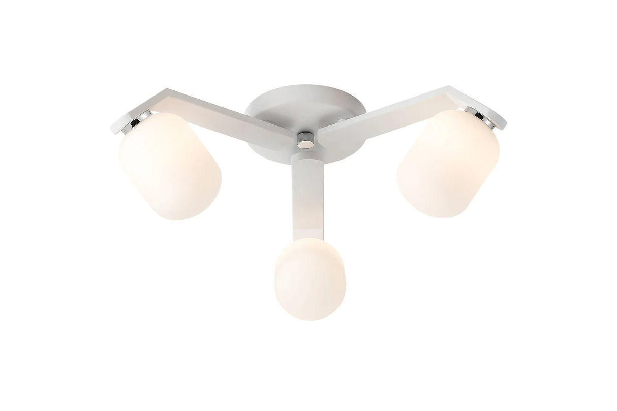 Bellingham Flush Ceiling, 3 x G9, IP44, White/Polished Chrome/Opal Smooth Tubular Glass