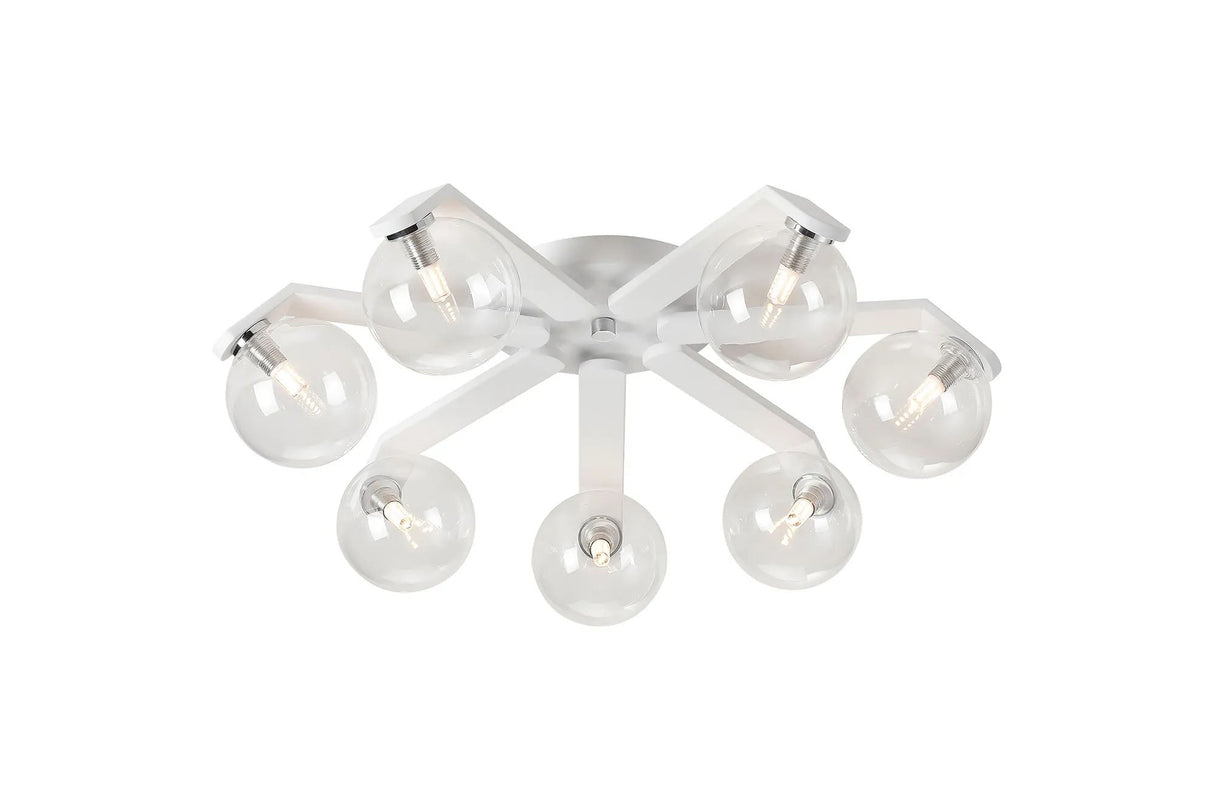 Bellingham Flush Ceiling, 8 x G9, IP44, White/Polished Chrome/Clear Smooth Round Glass