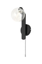 Bellingham Pull Switch Wall Light, 1 x G9, IP44, Black/Polished Chrome/Clear Smooth Round Glass