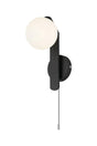 Bellingham Pull Switch Wall Light, 1 x G9, IP44, Black/Polished Chrome/Opal Smooth Round Glass