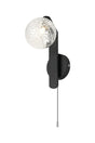 Bellingham Pull Switch Wall Light, 1 x G9, IP44, Black/Polished Chrome/Clear Dune Effect Round Glass