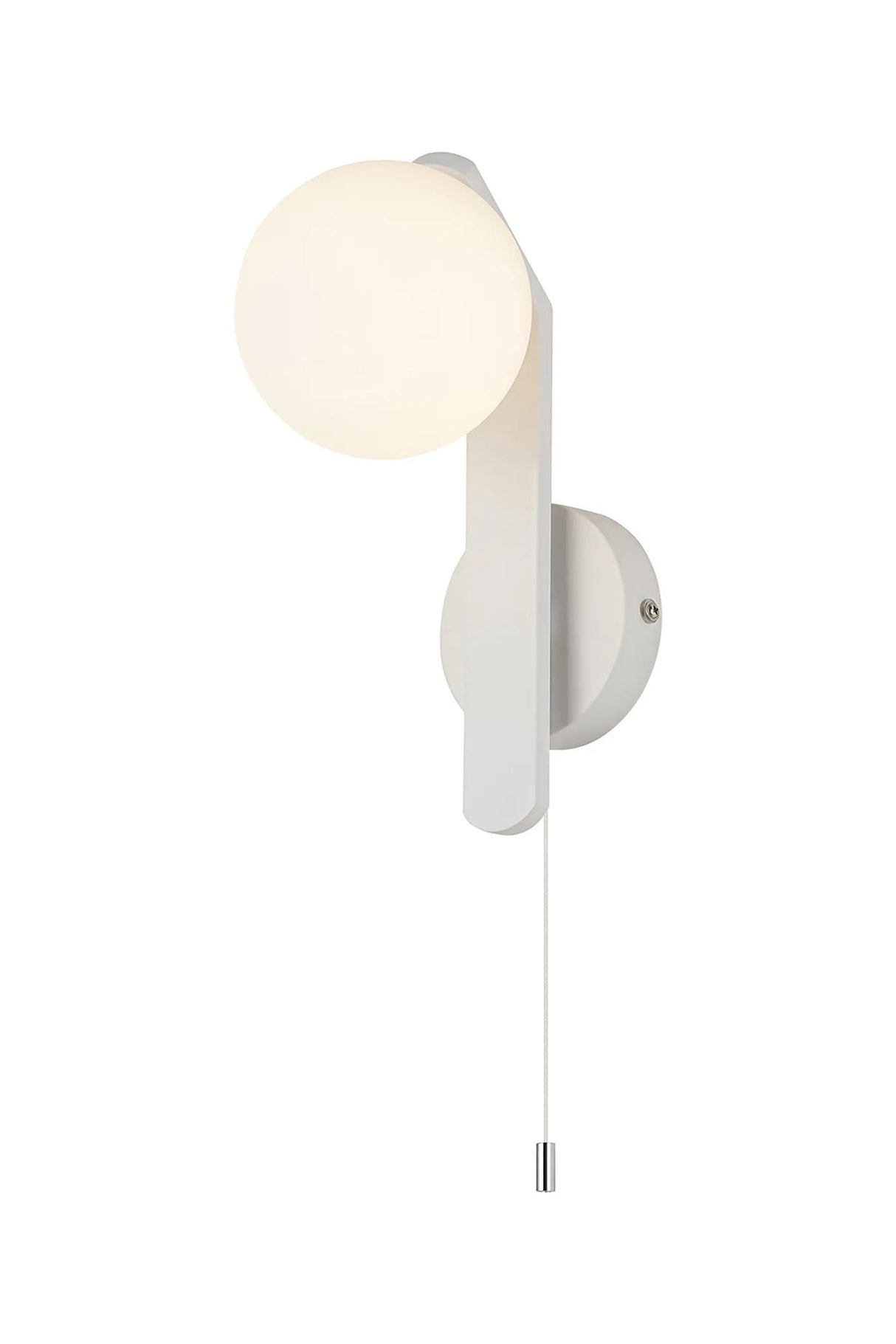Bellingham Pull Switch Wall Light, 1 x G9, IP44, White/Polished Chrome/Opal Smooth Round Glass