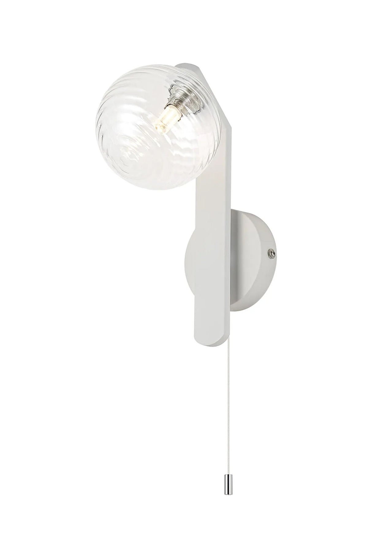 Bellingham Pull Switch Wall Light, 1 x G9, IP44, White/Polished Chrome/Clear Ribbed Round Glass