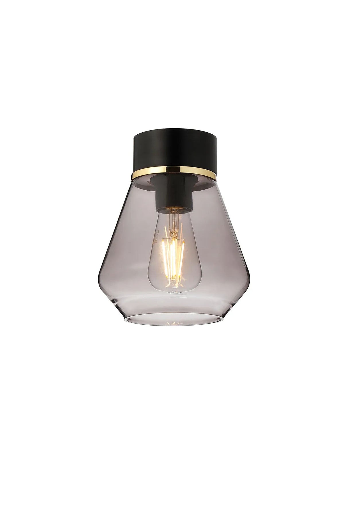 Berry 1 Light Ceiling E27, Withe Smoke Glass Shade Matt Black/Smoke