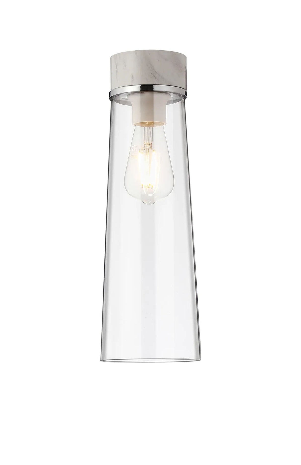 Berry 1 Light Ceiling E27, With Large Clear Cylindrical Cone Glass White Marble/Clear