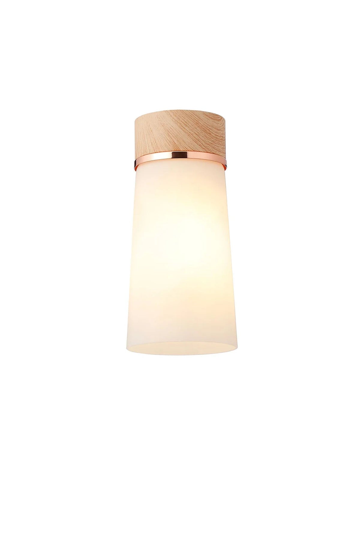 Berry 1 Light Ceiling E27, With Small Opal Cylindrical Cone Glass Teak/Opal/Matt Black