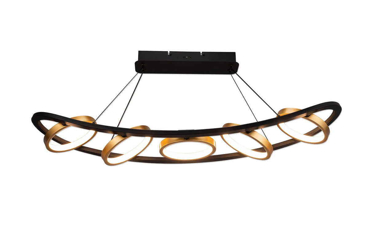 Bertshin Linear Pendant, 5 Ring, 36W LED, 3200K, Satin Black/Gold