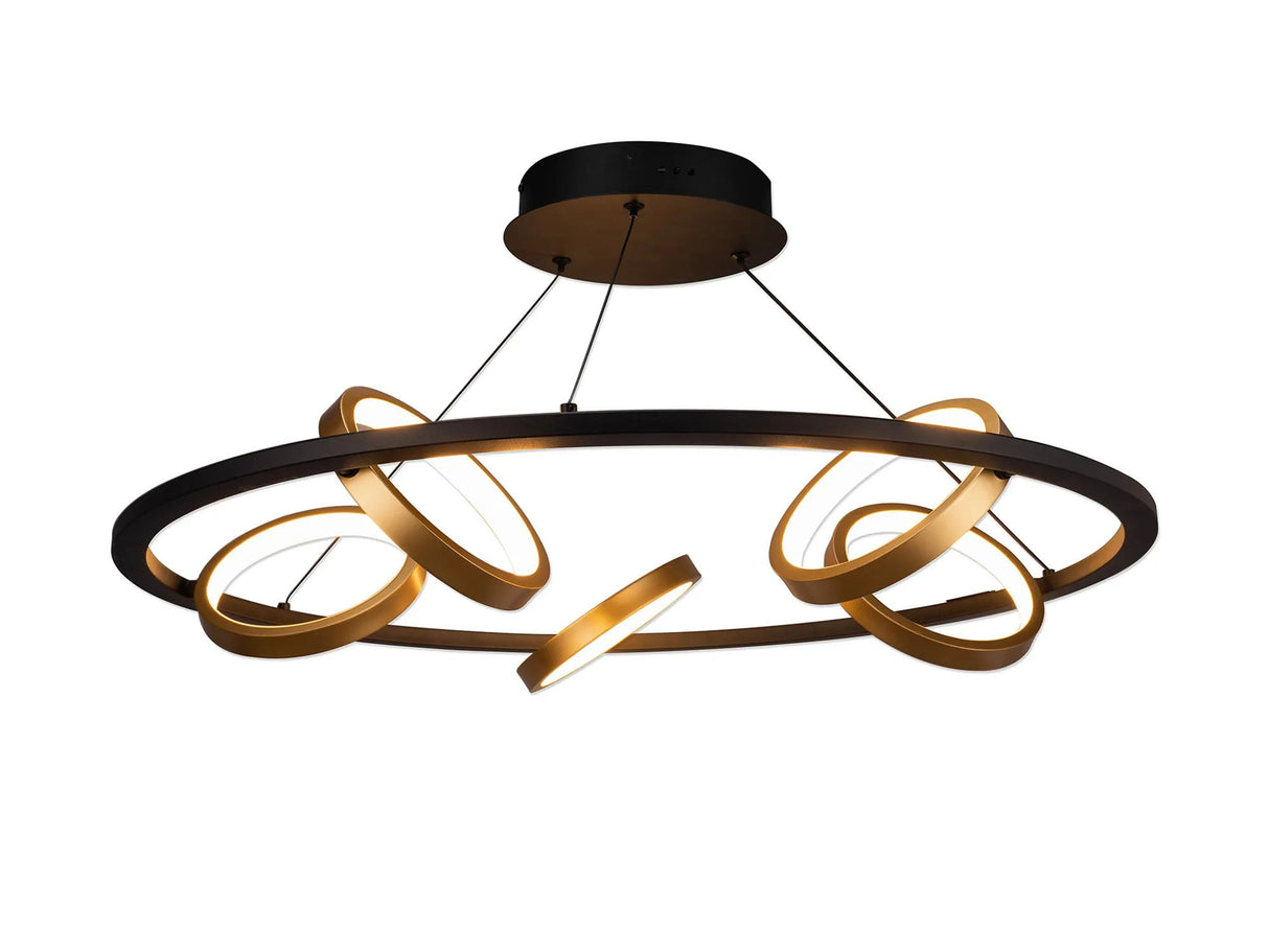 Bertshin Round Pendant, 5 Ring, 36W LED, 3200K, Satin Black/Gold