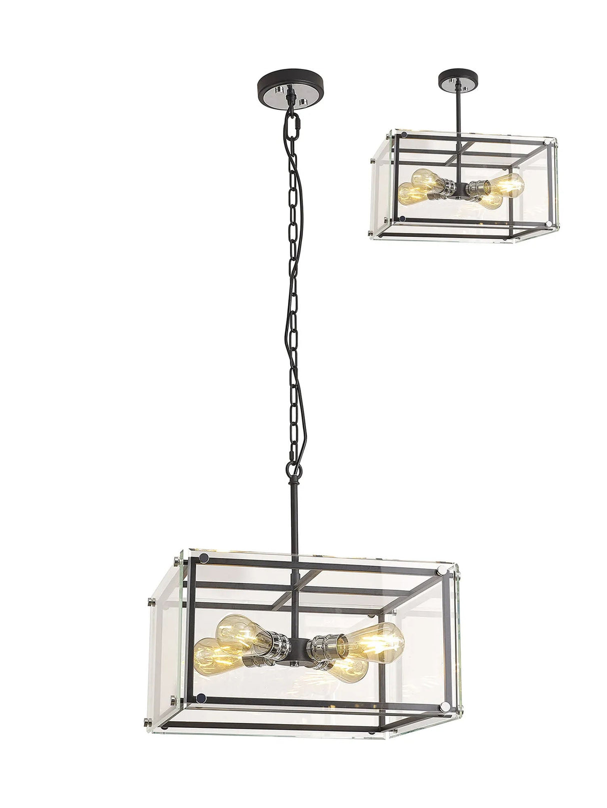 Bolton Pendant/Semi Flush, 4 x E27, Matt Black/Chrome/Clear Glass