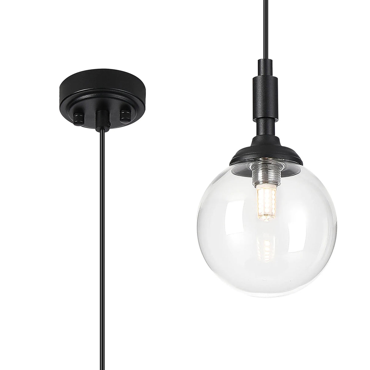 Bowles Pendant 1 Light IP44 Satin Black/Clear Smooth Round Glass