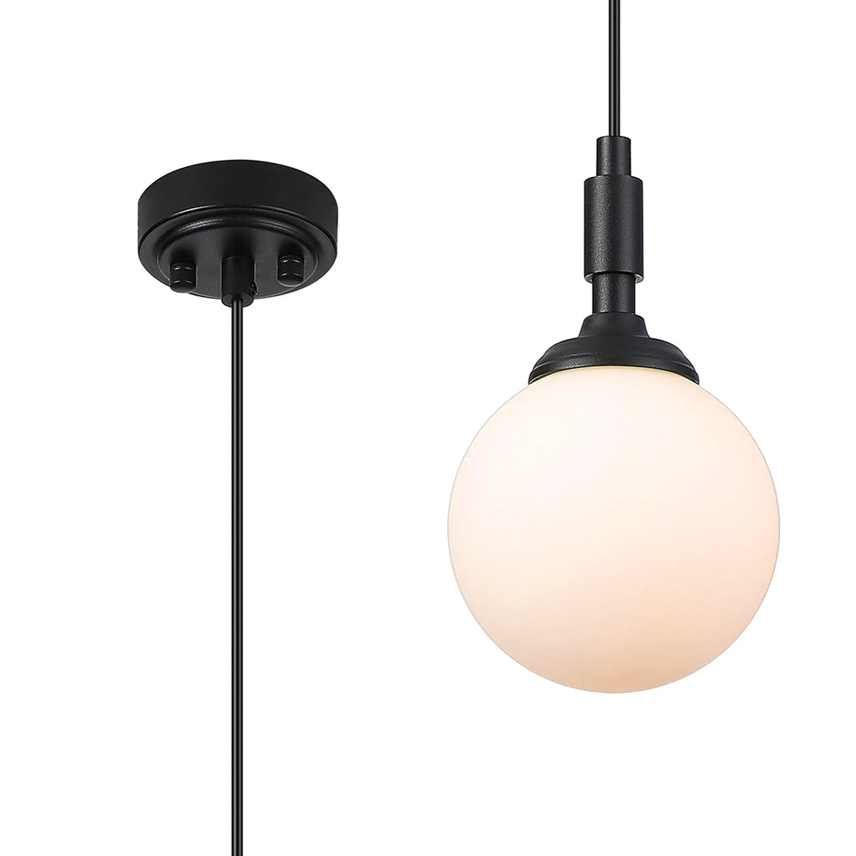 Bowles Pendant 1 Light IP44 Satin Black/Opal Smooth Round Glass