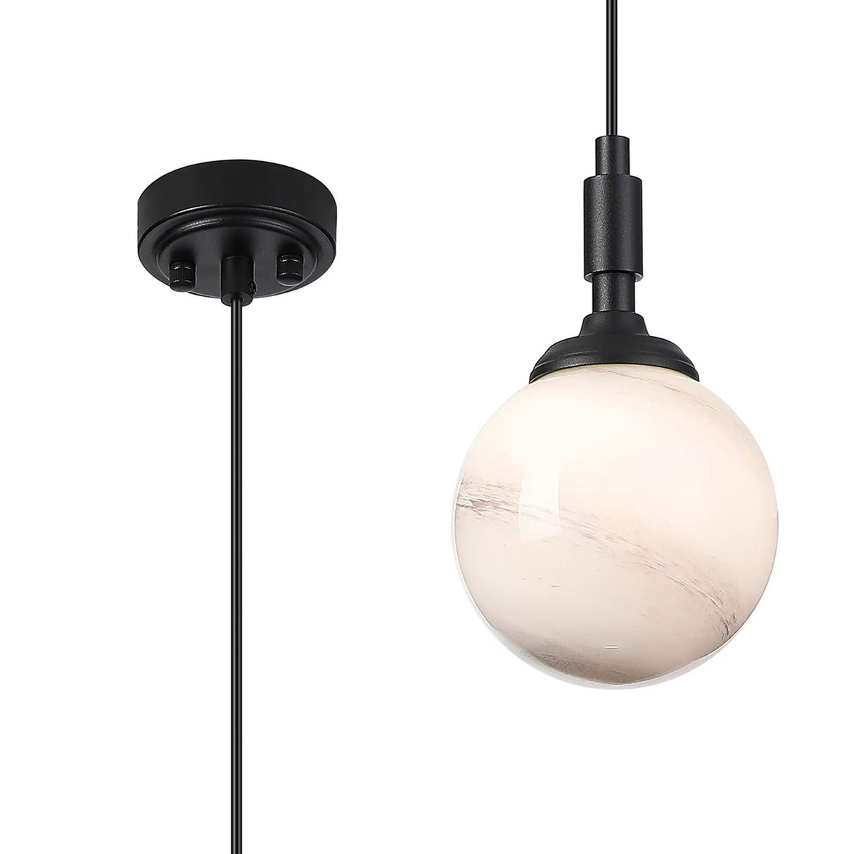 Bowles Pendant 1 Light IP44 Satin Black/Grey/White Round Marble Effect Glass