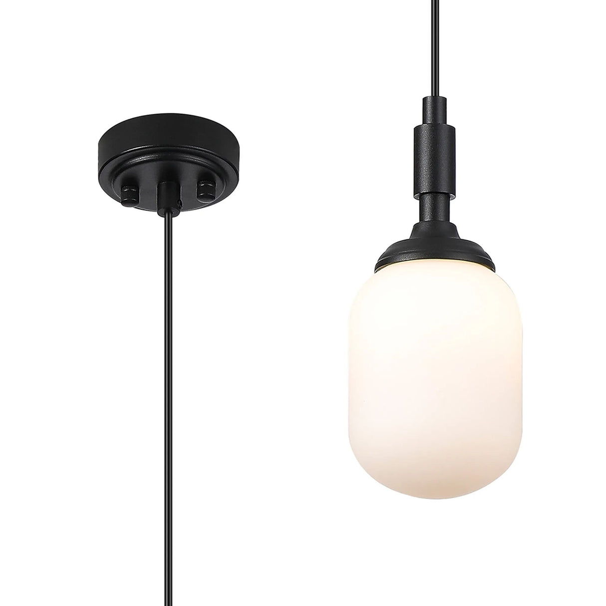 Bowles Pendant 1 Light IP44 Satin Black/Opal Smooth Tubular Glass