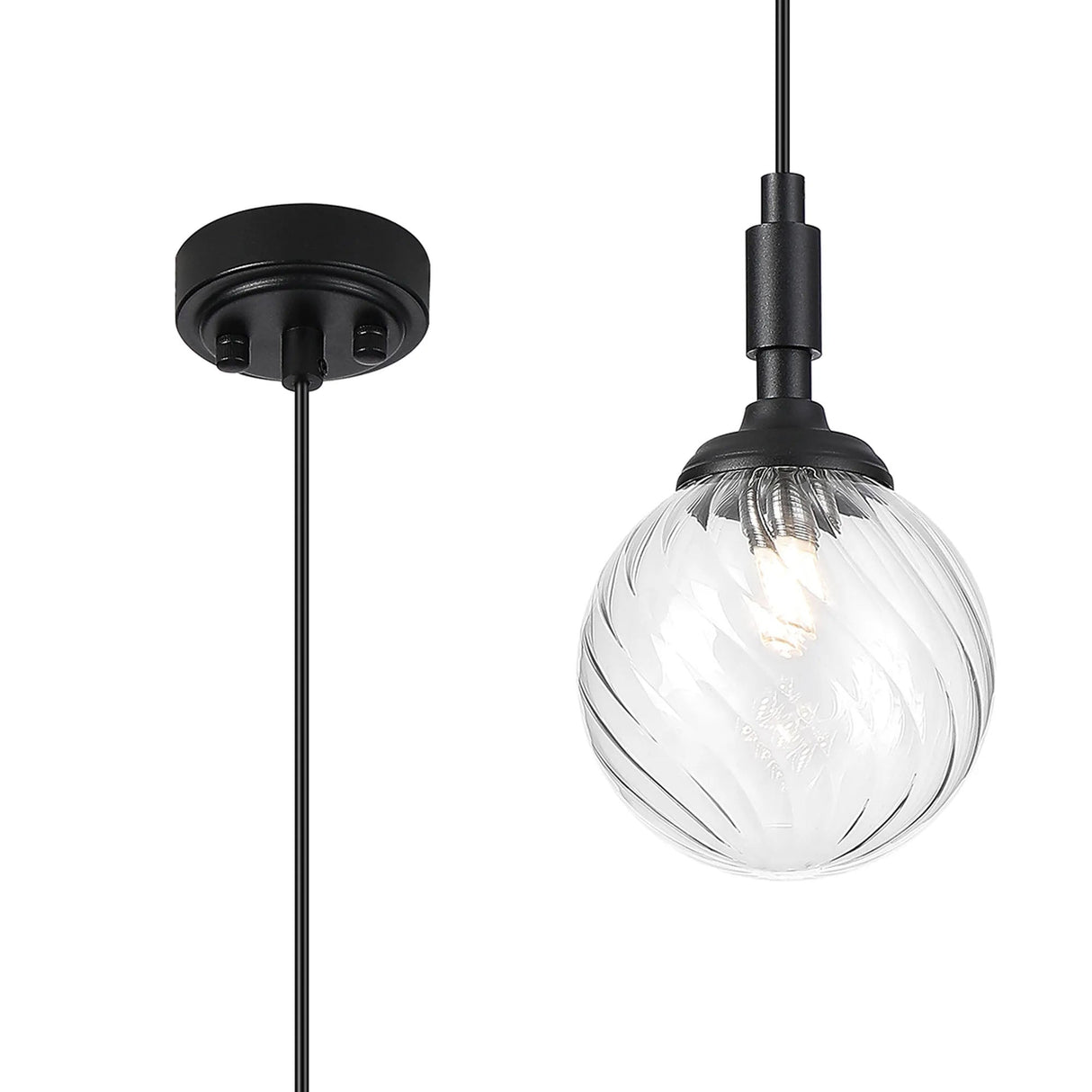 Bowles Pendant 1 Light IP44 Satin Black/Clear Swirl Round Glass