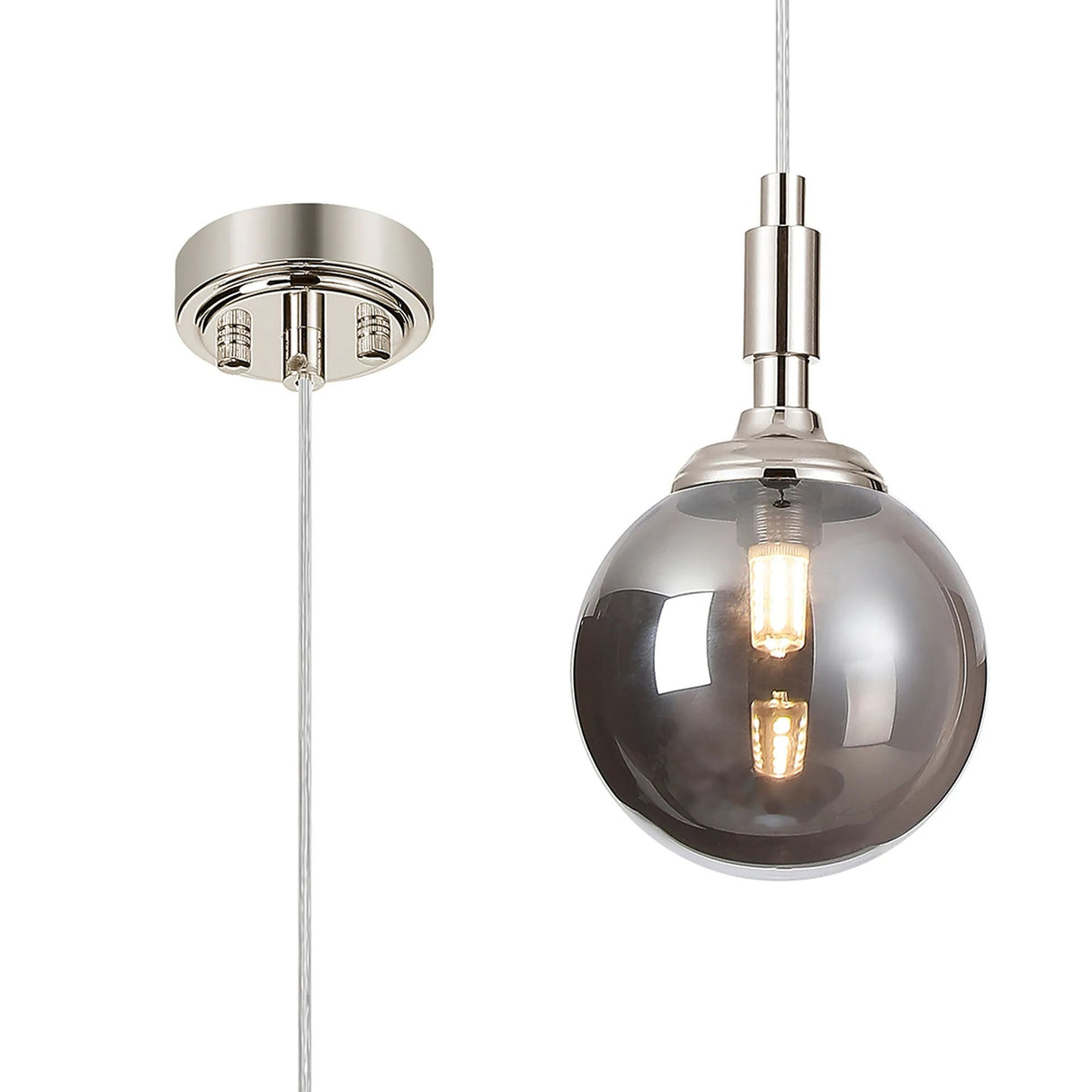 Bowles Pendant 1 Light IP44 Polished Nickel/Smoke Smooth Round Glass