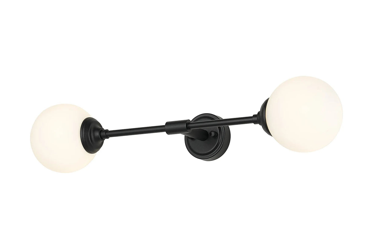 Bowles Ceiling/Wall Light Linear 2 Light IP44 Satin Black/Opal Smooth Round Glass