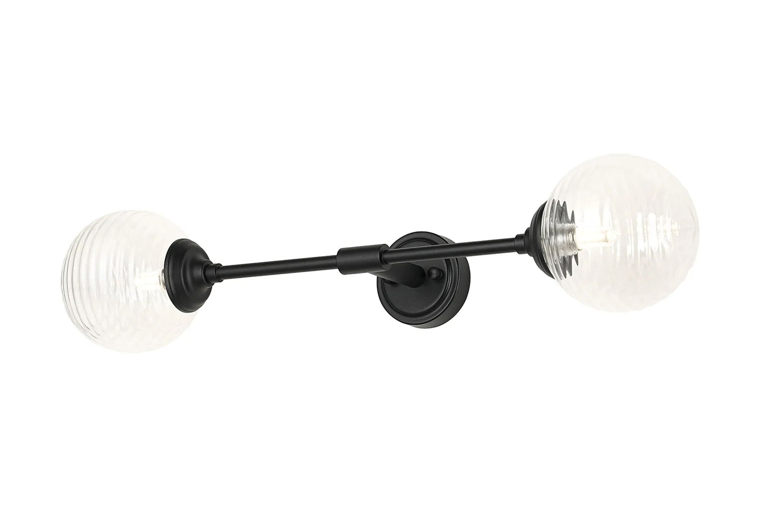Bowles Ceiling/Wall Light Linear 2 Light IP44 Satin Black/Clear Ribbed Round Glass