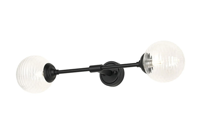 Bowles Ceiling/Wall Light Linear 2 Light IP44 Satin Black/Clear Ribbed Round Glass
