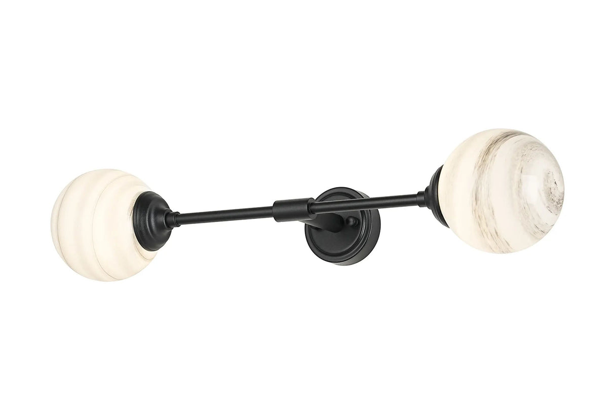Bowles Ceiling/Wall Light Linear 2 Light IP44 Satin Black/Grey/White Round Marble Effect Glass