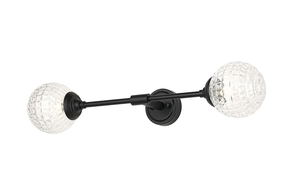 Bowles Ceiling/Wall Light Linear 2 Light IP44 Satin Black/Clear Cross Pattern Round Glass