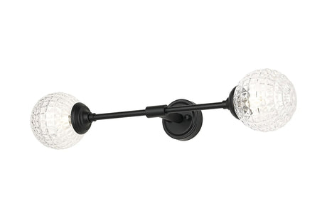 Bowles Ceiling/Wall Light Linear 2 Light IP44 Satin Black/Clear Cross Pattern Round Glass