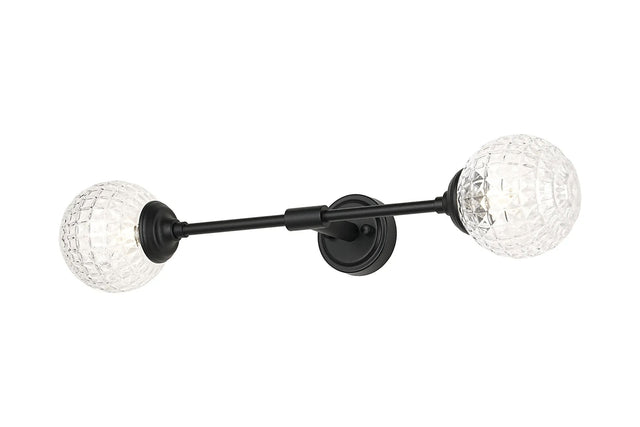 Bowles Ceiling/Wall Light Linear 2 Light IP44 Satin Black/Clear Cross Pattern Round Glass