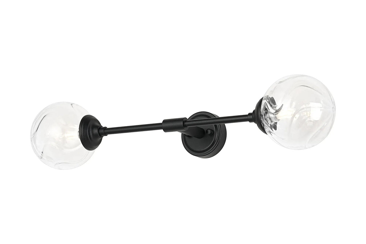 Bowles Ceiling/Wall Light Linear 2 Light IP44 Satin Black/Clear Waved Round Glass