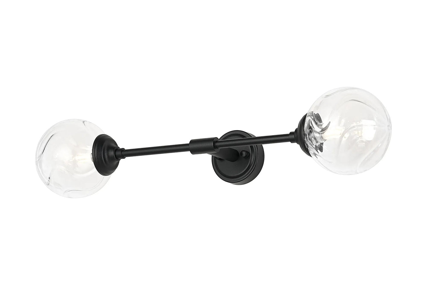 Bowles Ceiling/Wall Light Linear 2 Light IP44 Satin Black/Clear Waved Round Glass