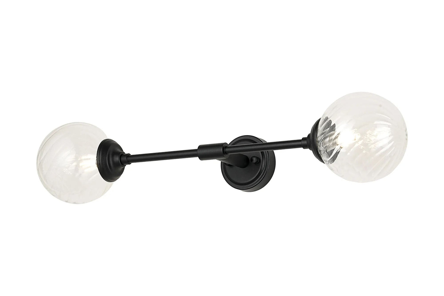 Bowles Ceiling/Wall Light Linear 2 Light IP44 Satin Black/Clear Swirl Round Glass