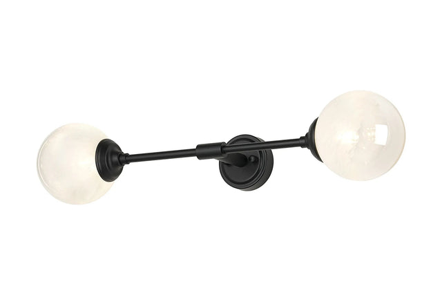 Bowles Ceiling/Wall Light Linear 2 Light IP44 Satin Black/White Two-Tone Snow Specks Round Glass