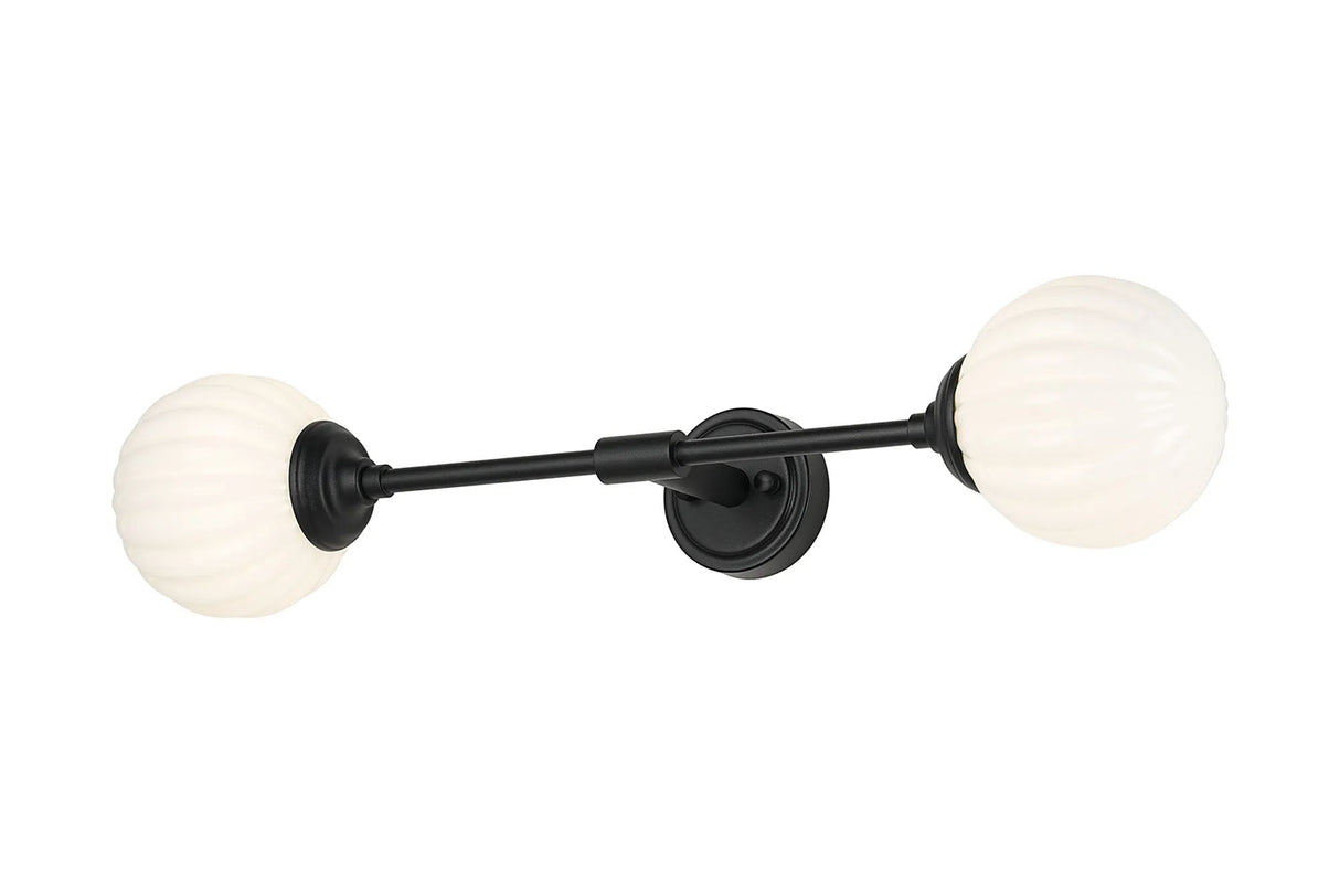 Bowles Ceiling/Wall Light Linear 2 Light IP44 Satin Black/Opal Round Segment Glass