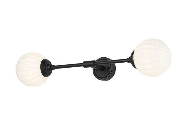 Bowles Ceiling/Wall Light Linear 2 Light IP44 Satin Black/Opal Round Segment Glass