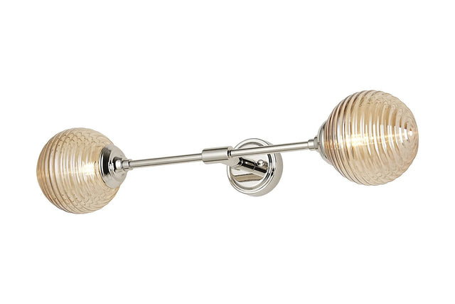 Bowles Ceiling/Wall Light Linear 2 Light IP44 Polished Nickel/Amber Ribbed Round Glass