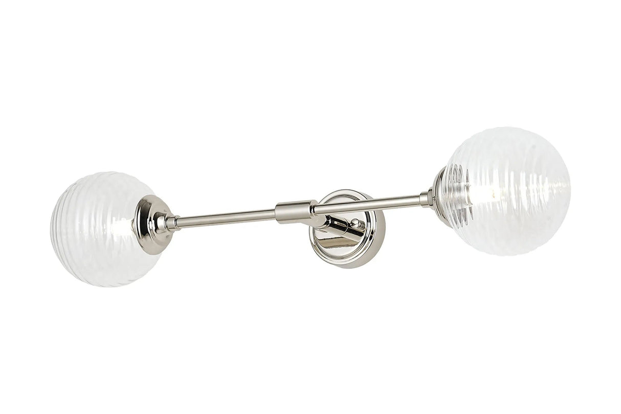 Bowles Ceiling/Wall Light Linear 2 Light IP44 Polished Nickel/Clear Ribbed Round Glass