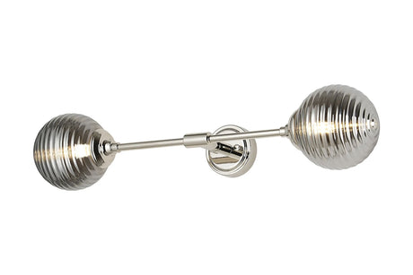 Bowles Ceiling/Wall Light Linear 2 Light IP44 Polished Nickel/Smoke Ribbed Round Glass
