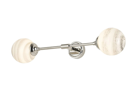Bowles Ceiling/Wall Light Linear 2 Light IP44 Polished Nickel/Grey/White Round Marble Effect Glass