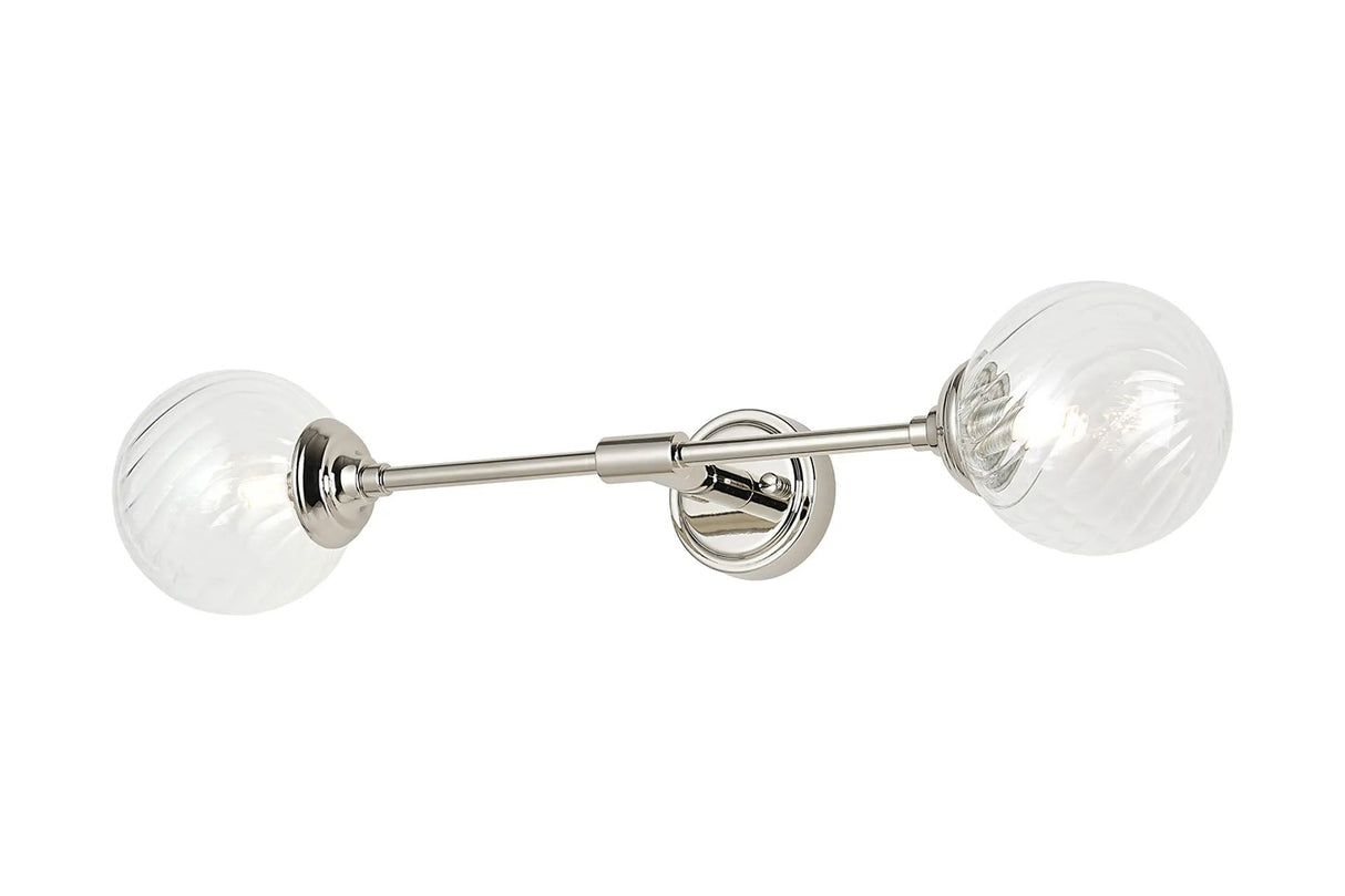Bowles Ceiling/Wall Light Linear 2 Light IP44 Polished Nickel/Clear Swirl Round Glass