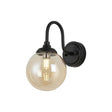Bowles Curved Arm Wall Light 1 Light IP44 Satin Black/Amber Smooth Round Glass