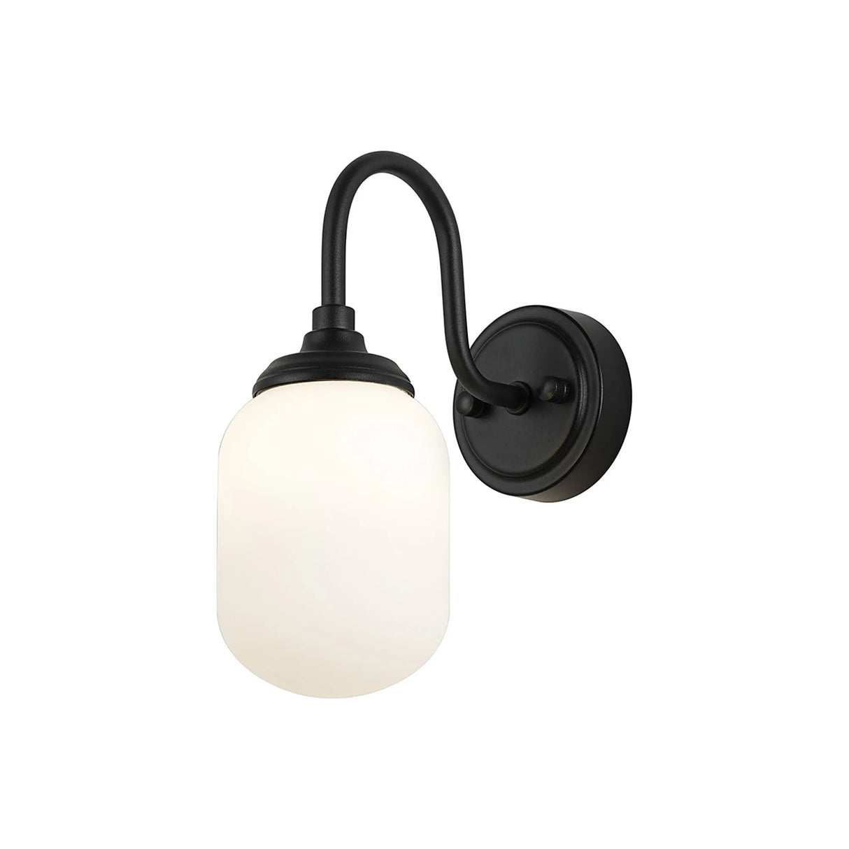 Bowles Curved Arm Wall Light 1 Light IP44 Satin Black/Opal Smooth Tubular Glass