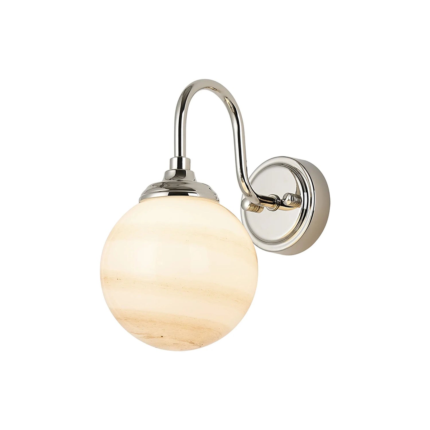 Bowles Curved Arm Wall Light 1 Light IP44 Polished Nickel/Brown/White Round Marble Effect Glass