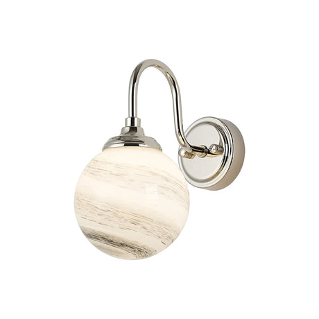 Bowles Curved Arm Wall Light 1 Light IP44 Polished Nickel/Grey/White Round Marble Effect Glass