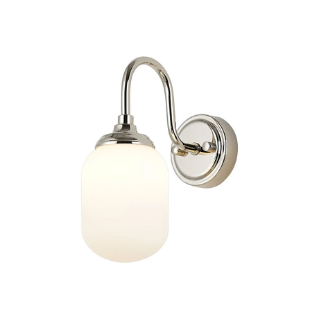 Bowles Curved Arm Wall Light 1 Light IP44 Polished Nickel/Opal Smooth Tubular Glass